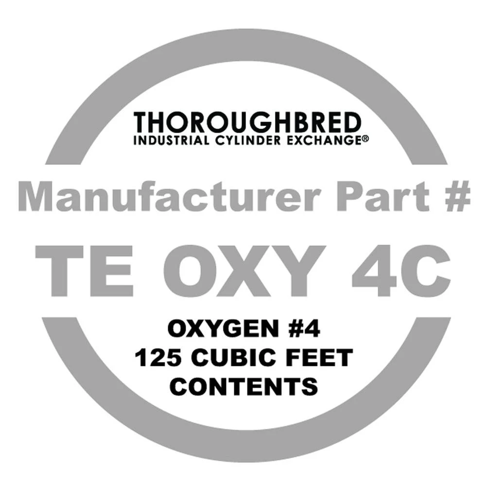 #4 Oxygen Cylinder 125cf Contents - Thoroughbred Industrial Model Te Oxy 4c