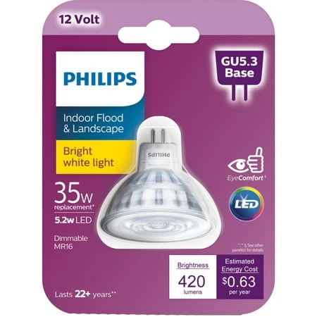 Philips 35W Equivalent Bright White MR16 GU5.3 Base LED Spotlight Light Bulb