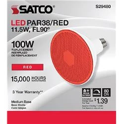 S29480 11.5w Par38 Dimmable Led Bulb With 90 Degree Beam Angle In Red