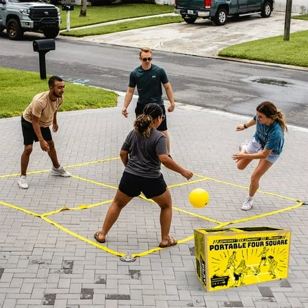 Classic Four Square Outdoor Game Set with Durable Balls and Portable Carrying Bag