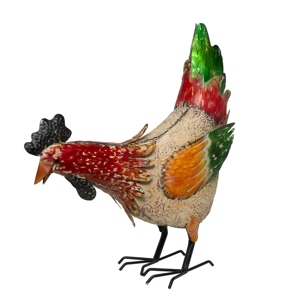21 Inch High Indoor/outdoor Metal Pecking Hen Decorative Garden Statue Multicolor
