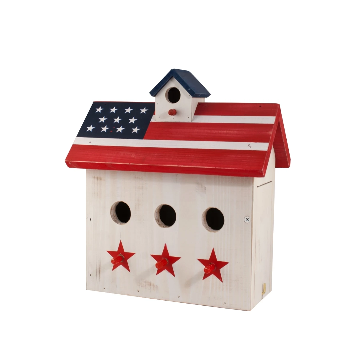 396753 Patriotic Red, White & Blue 3-port Wren House For Birds
