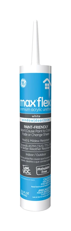 Ge Max Flex White Siliconized Acrylic Caulk 10.1 Oz. For Windows And Doors