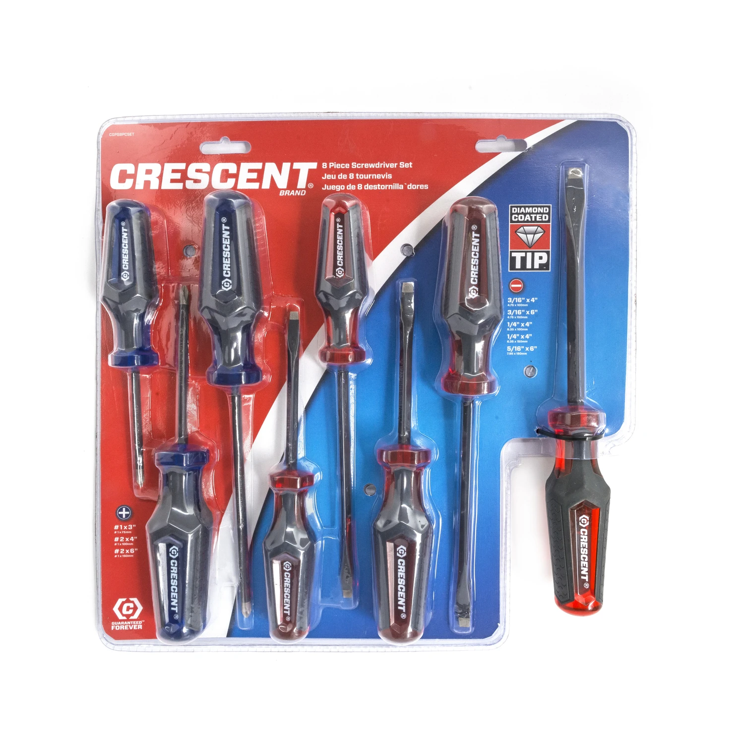 Diamond Coated Screwdriver Set 8 Piece With Comfort Grip Handles
