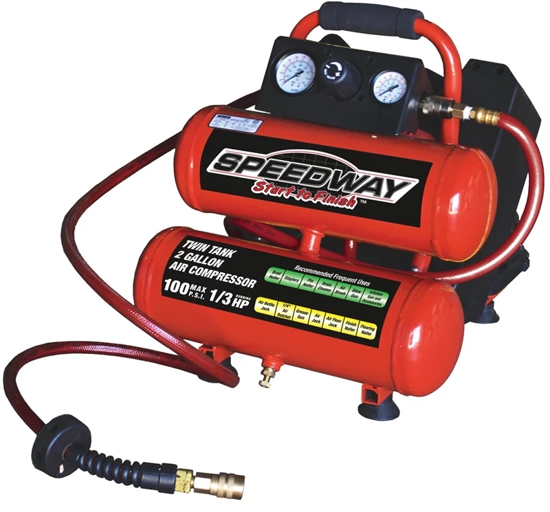 2 Gallon Twin Stack Air Compressor With 25 Feet Auto Rewind Hose