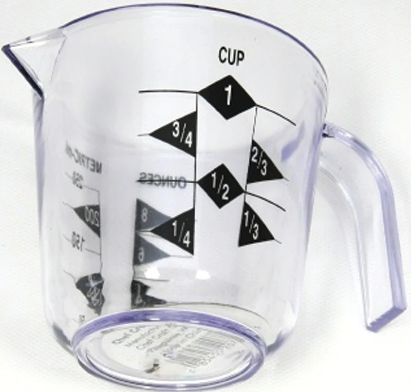 1 Cup Clear Plastic Measuring Cup With Metric And Us Measurements