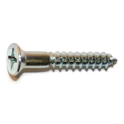 #12 X 1-1/2 Zinc Plated Steel Phillips Flat Head Wood Screws - 100 Count