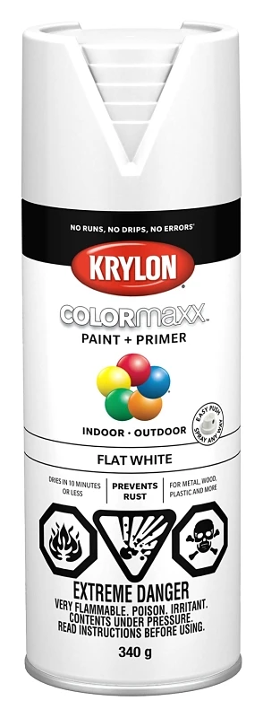 Colormaxx Flat White Spray Paint 12 Ounce With Rust Protection