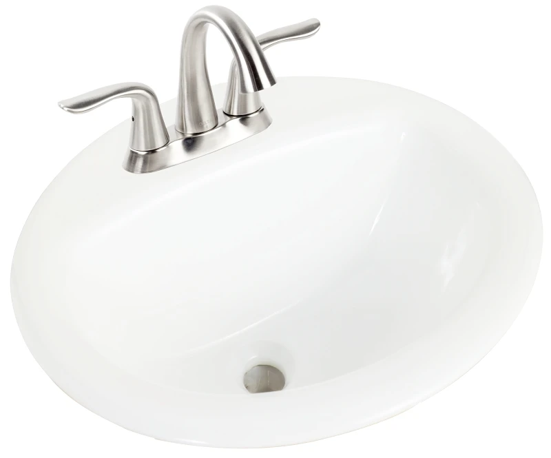 Drop-in Bathroom Sink In White, Round Basin, Vitreous China, 19 In Overall Width