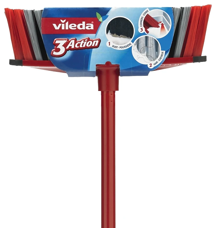 3action Household Broom With Steel Handle And Polyethylene Terephthalate Bristles