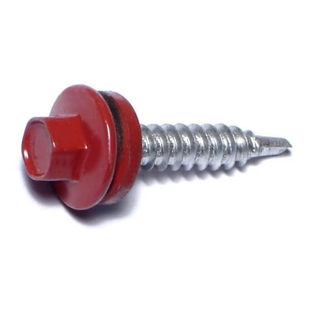 #10-14 X 1 Red Painted Steel Hex Washer Head Self-drilling Pole Barn Screws