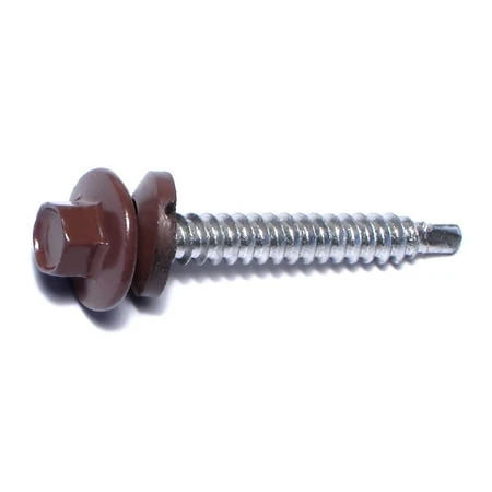#10-14 X 1-1/2 Brown Painted Steel Hex Washer Head Self-drilling Pole Barn Screws