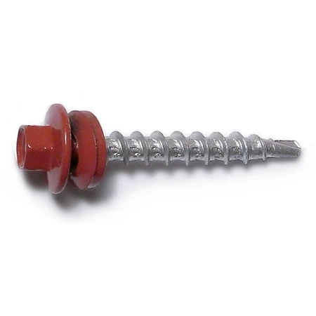#10-14 X 1-1/2 Red Painted Steel Hex Washer Head Self-drilling Pole Barn Screws