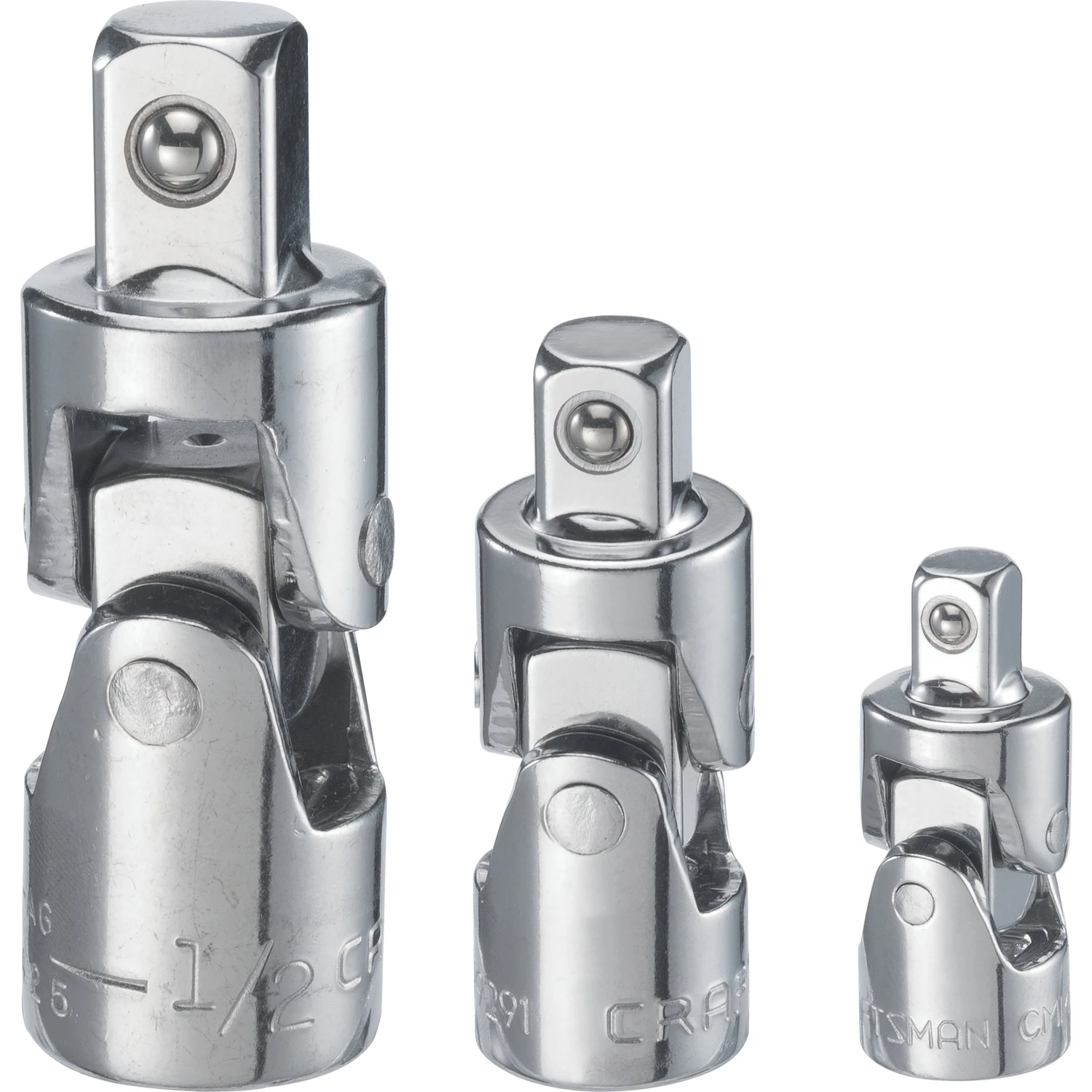 3-piece Universal Joint Socket Adapter Set - 1/4, 3/8, And 1/2 Inch Drives