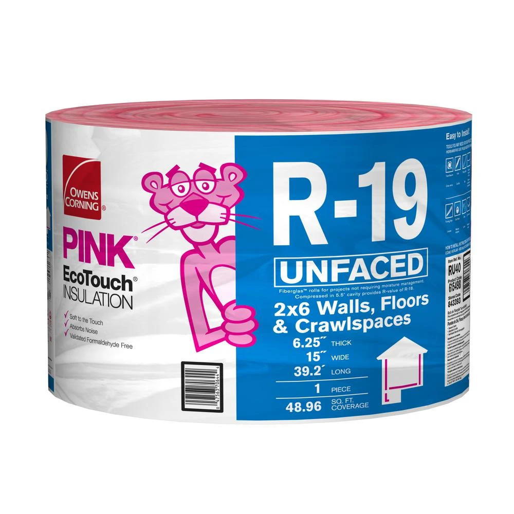 Ecotouch R-19 Unfaced Fiberglass Insulation Roll 15 In. X 39.2 Ft.