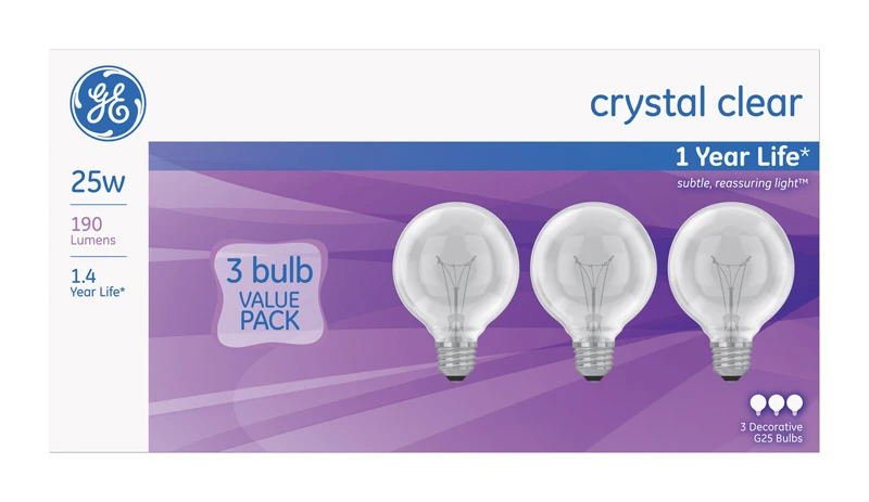 Ge 25w G25 Incandescent Bulb 190 Lumens Soft White Globe E26 3 Pk