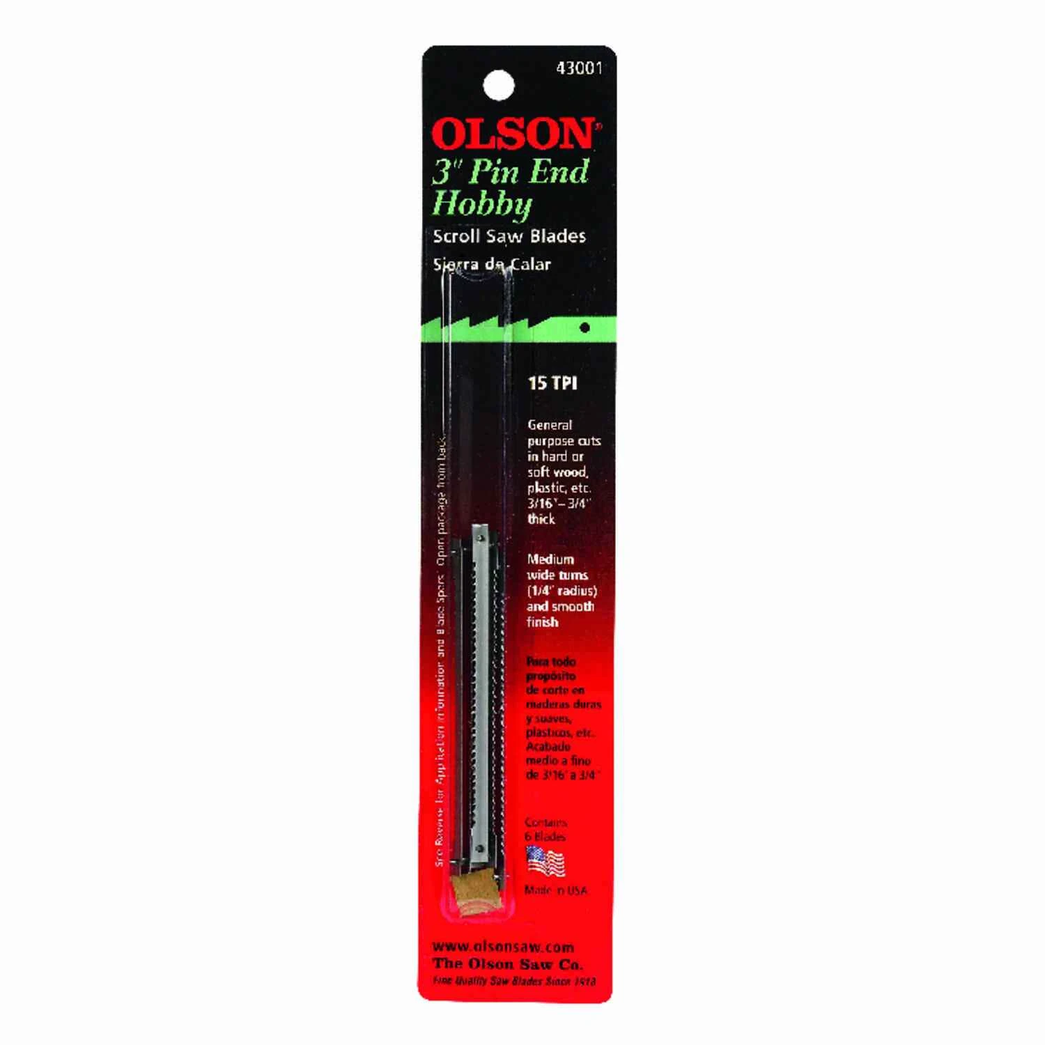 Olson 3 in. Carbon Steel Scroll Saw Blade 15 TPI 6 pk