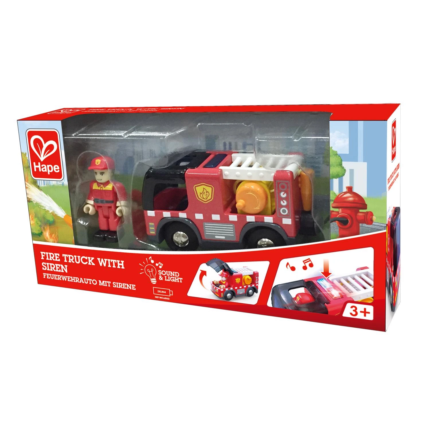 Hape Fire Truck With Siren Plastic/wood Multicolored 2 Piece Set