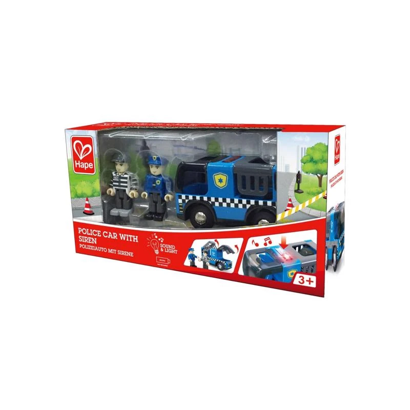Multicolored Police Car With Siren - 3 Piece Wooden Toy