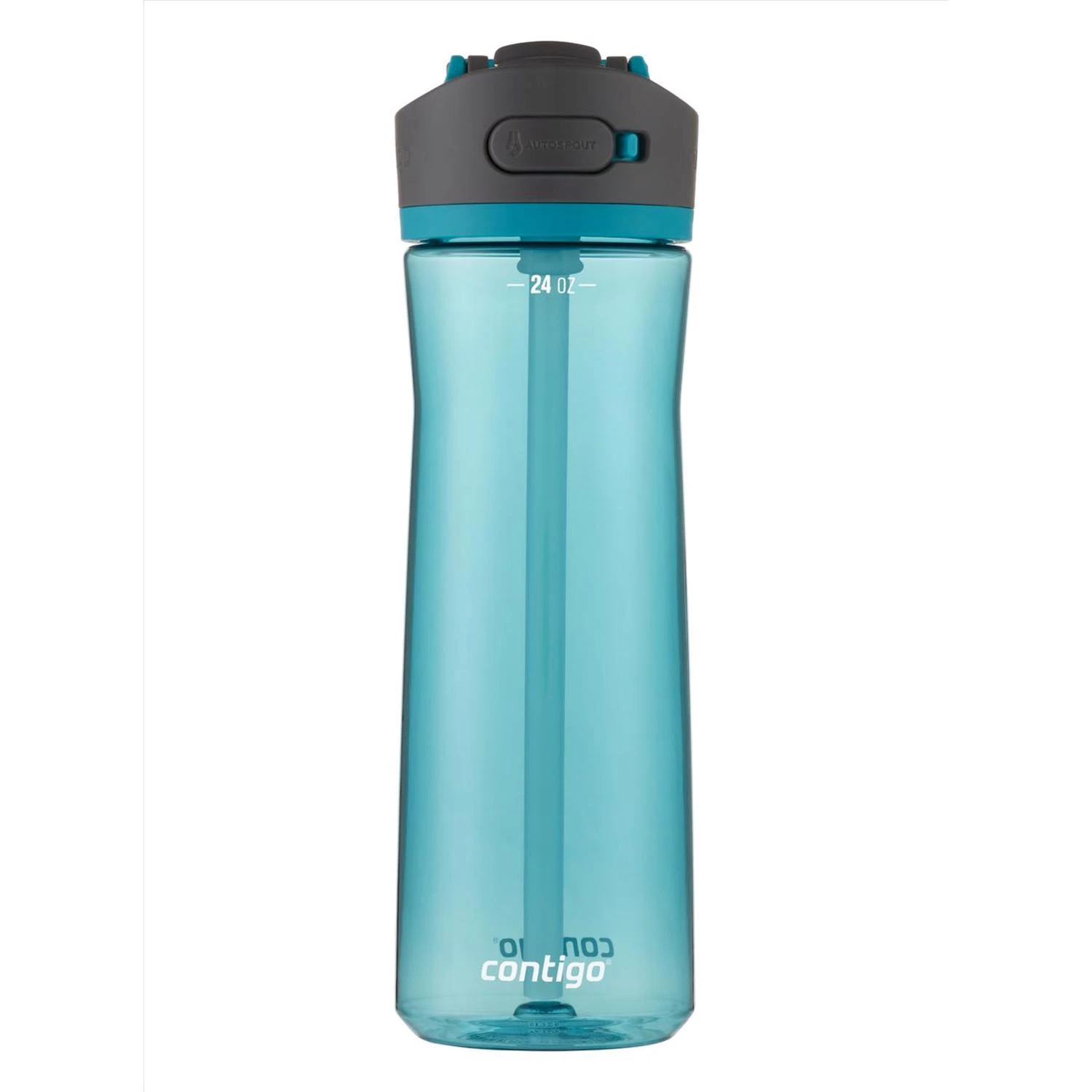 Plastic Water Bottle with Autospout Lid, Teal Color, 24 Ounce Capacity