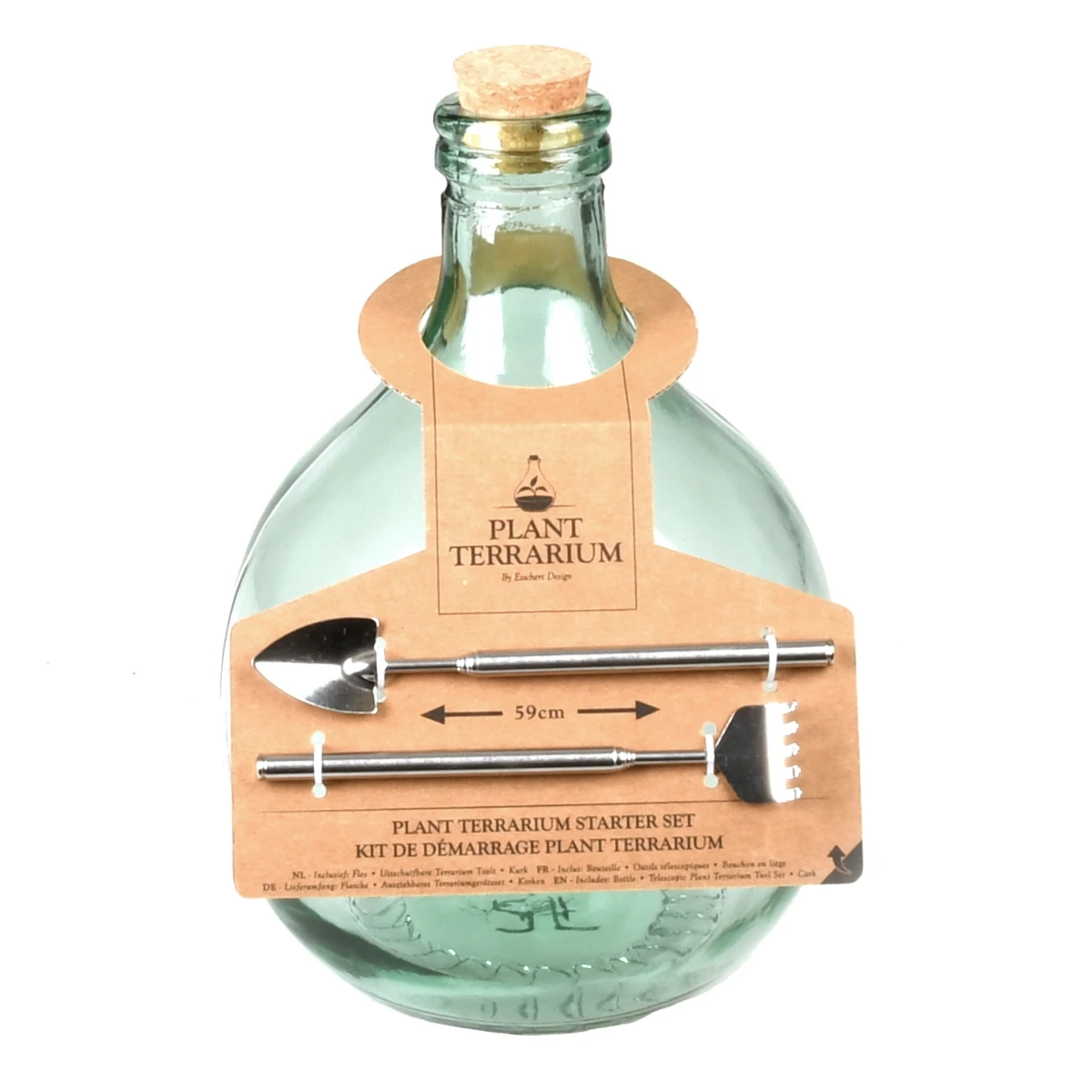Small Glass Terrarium Bottle Starter Set With Tools And Cork - Green