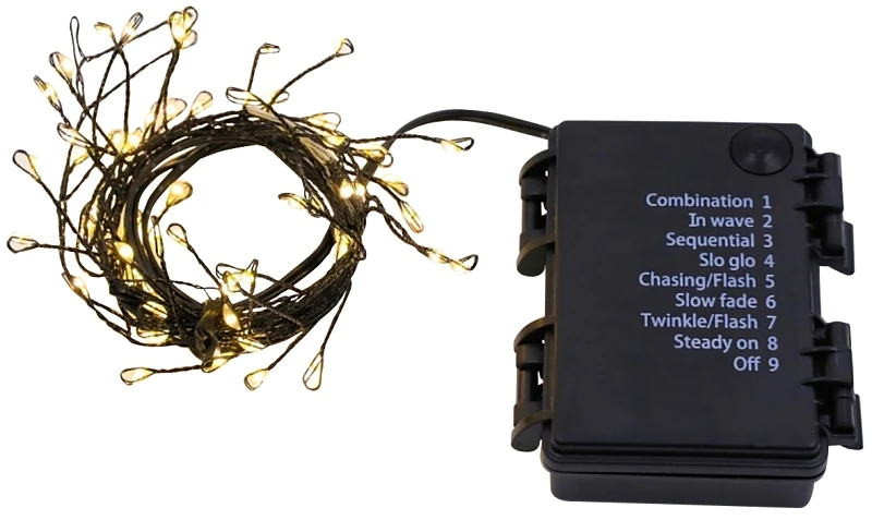 03703 Dew Drop Multi-function Lights, Clear, Battery Operated, 60 Leds