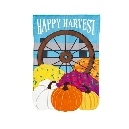 Wagon Wheel Garden Applique Flag - Seasonal Outdoor Decor