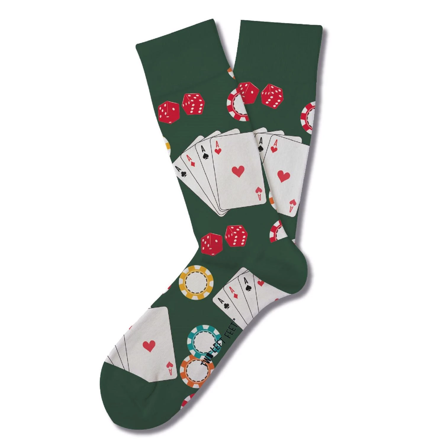 Unisex You're Bluffing Socks Size S/m Green With Poker Design
