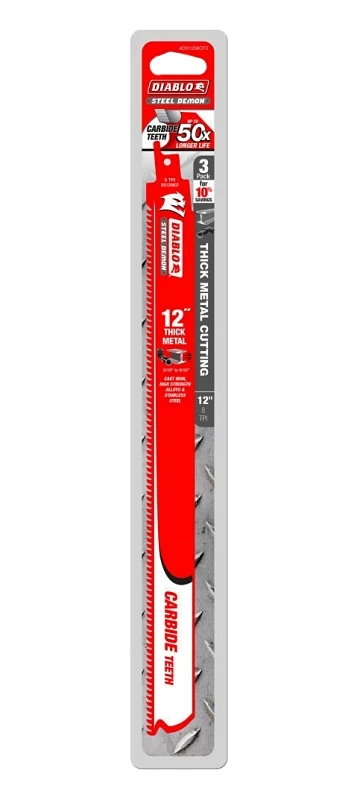 12 Inch Carbide-tipped Reciprocating Saw Blades For Extreme Metal Cutting - 3 Pack