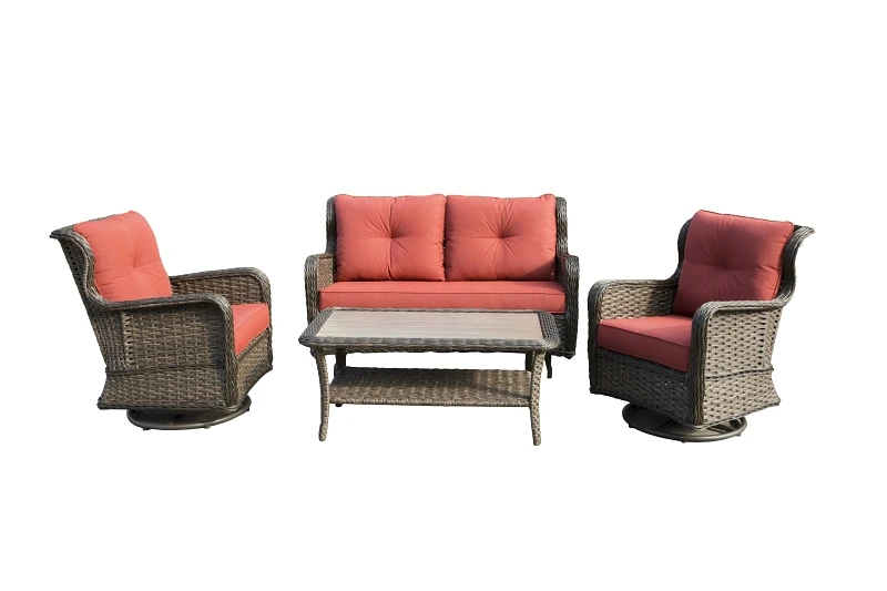 Ms21001-1 Woodbury 4-piece Deep Seating Set, Aluminum & Wicker, Orange/red