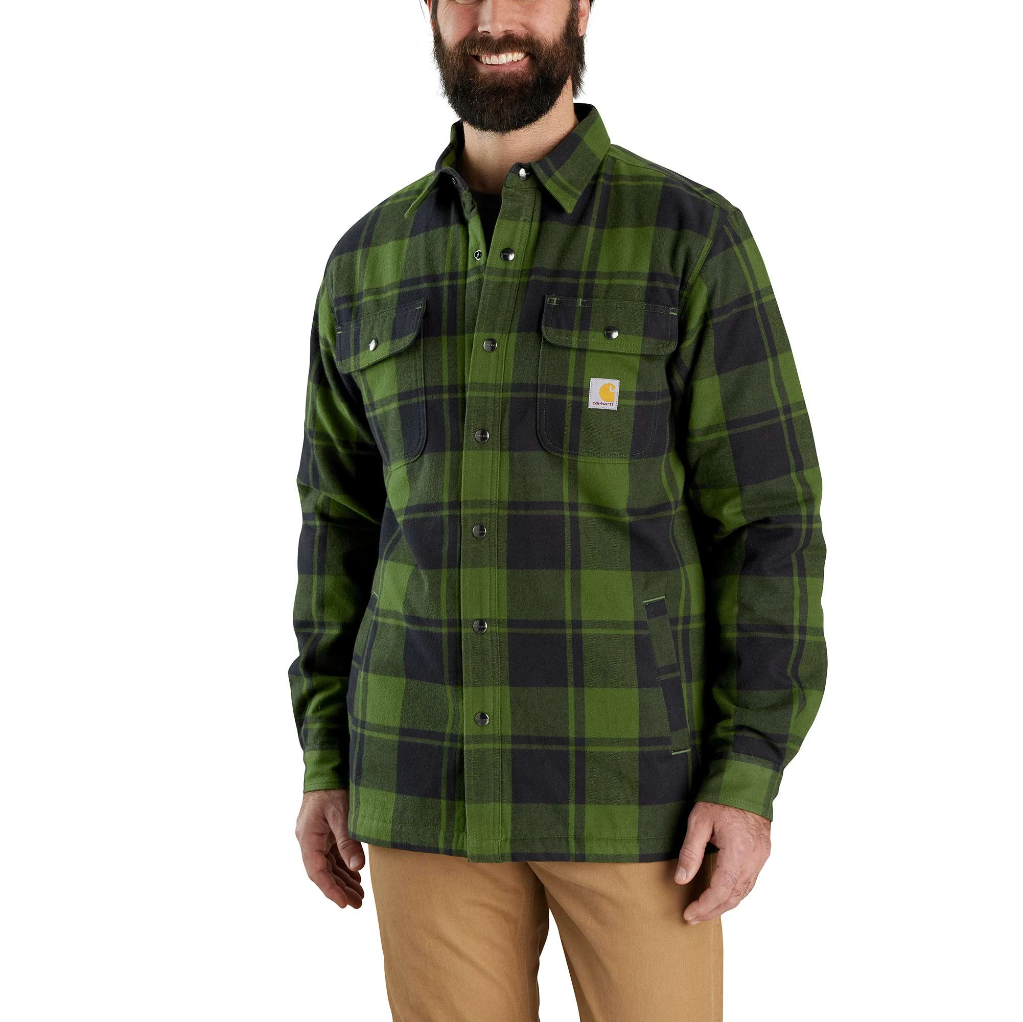 Men's Relaxed Fit Flannel Sherpa-lined Shirt Jac In Chive, Model Tj4452-m