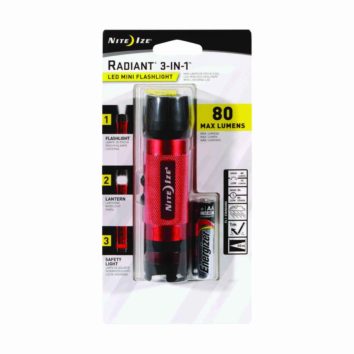 3-in-1 Mini Flashlight 80 Lumens Red Led With Aa Battery