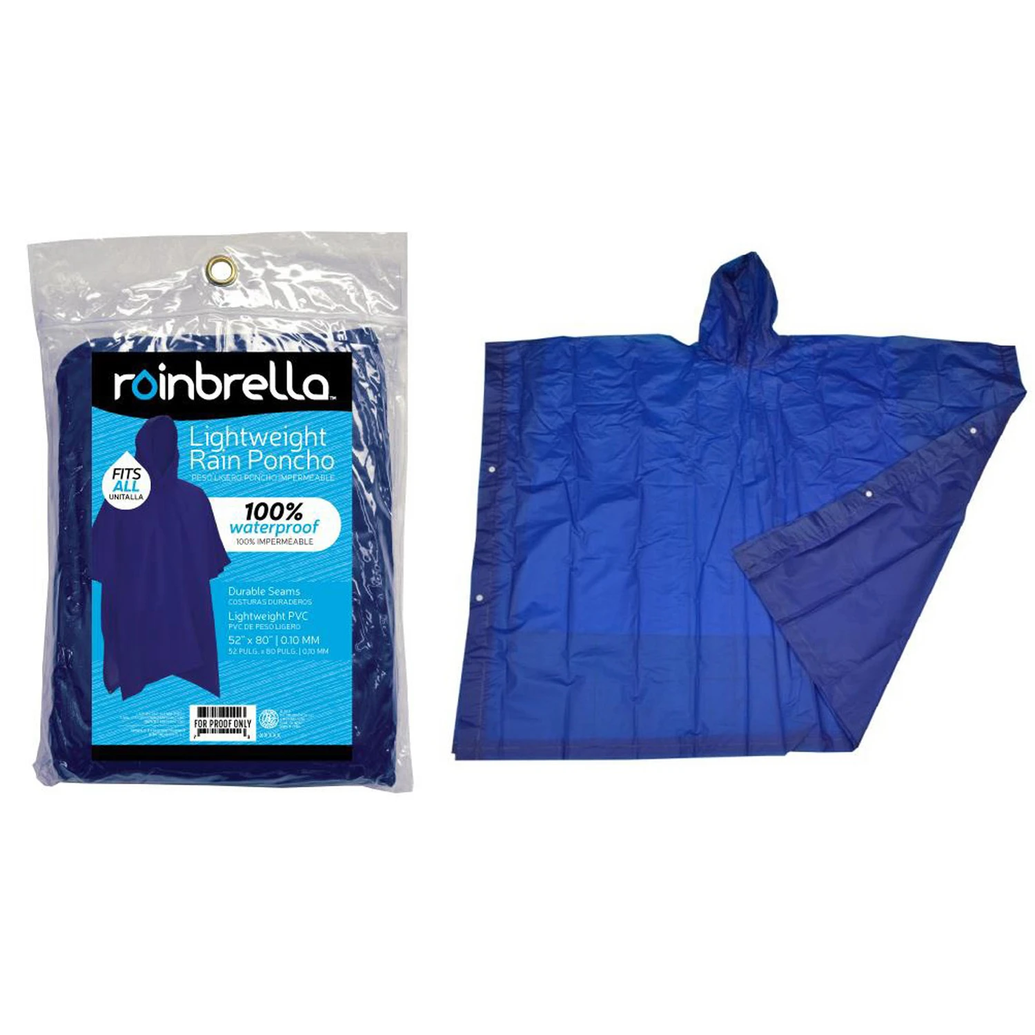 Blue Pvc Rain Poncho - One Size Fits All, Unisex, 100% Waterproof