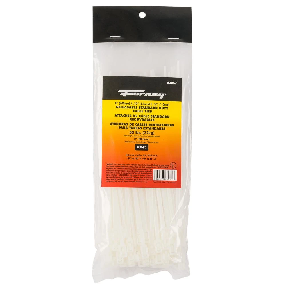 Forney 8 in. Natural Releasable Standard Duty (100-Pack)