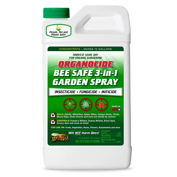 Organocide Bee Safe 3-in-1 Garden Spray Concentrate 1 Quart For Insect, Mite, And Fungal Control