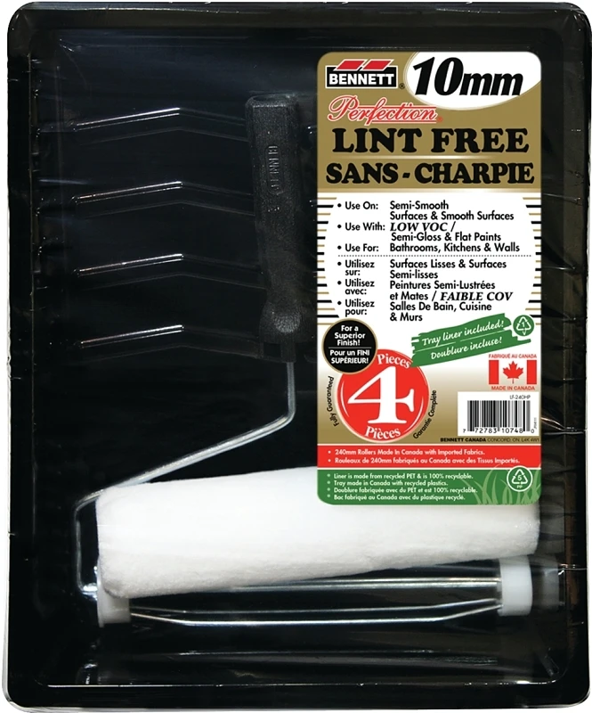 9-1/2 Inch Paint Roller Set With Tray, Liner, And Lint-free Rollers - 4 Pieces