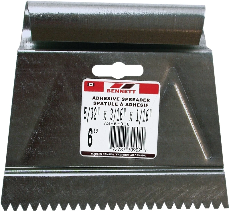 V-shaped Notch Adhesive Spreader With Metal Blade, 3/16 Inch Width