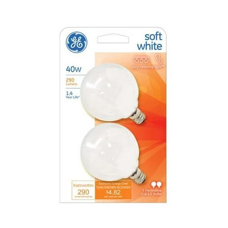 Globe Light Bulb, White, 40 Watt, 120-Volt, 2 In.-Diameter, 2-Pk.
