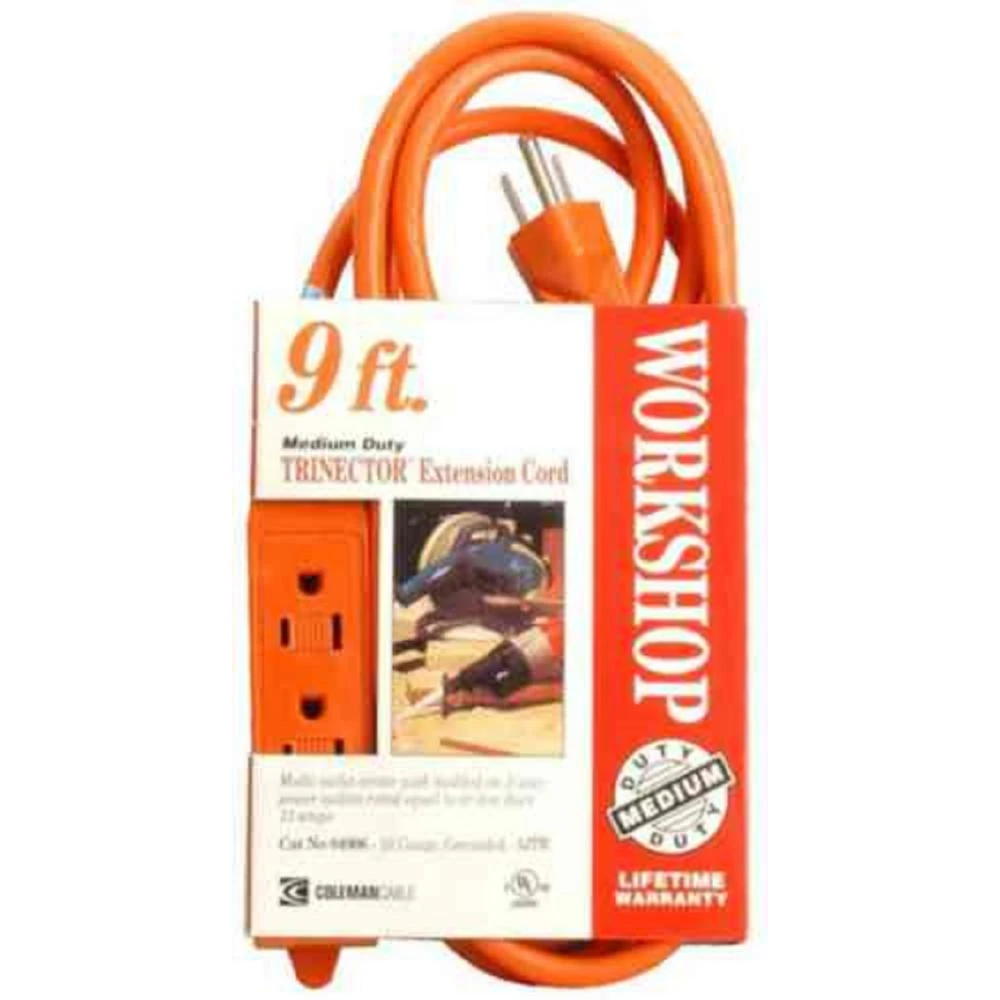 9 Foot 16/3 Sjtw Multi-outlet Indoor Light-duty Extension Cord With 3 Outlets