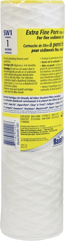 Sw1 1 Micron Sediment Filter Cartridge 9-3/4 X 2-5/8 Inches