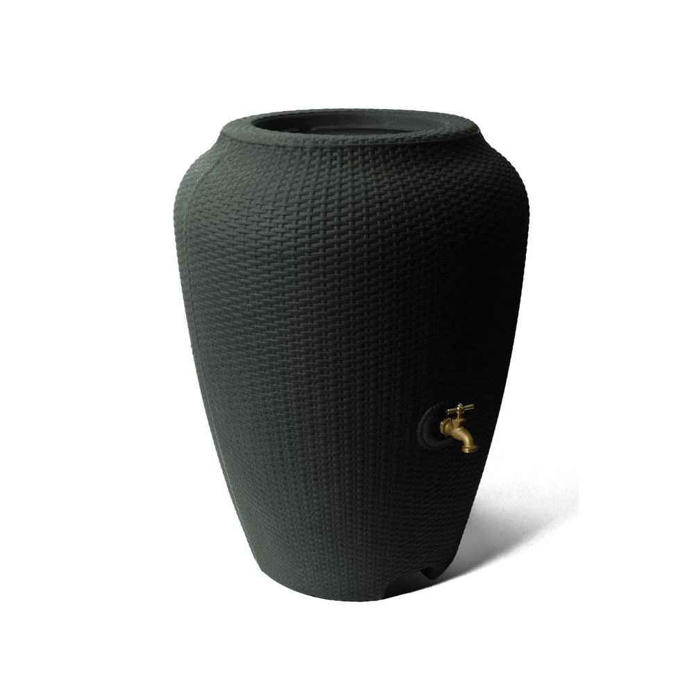 Wicker 50 Gallon Black Rain Barrel For Eco-friendly Water Collection