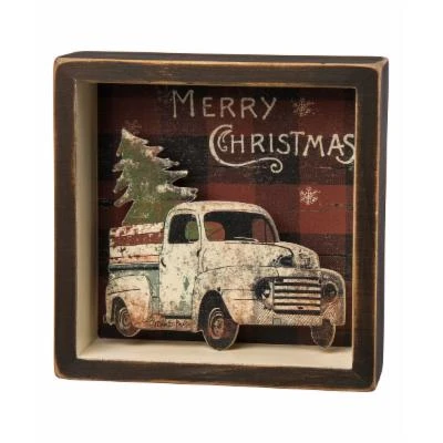 Merry Christmas Truck Block Sign Decorative Home Accent