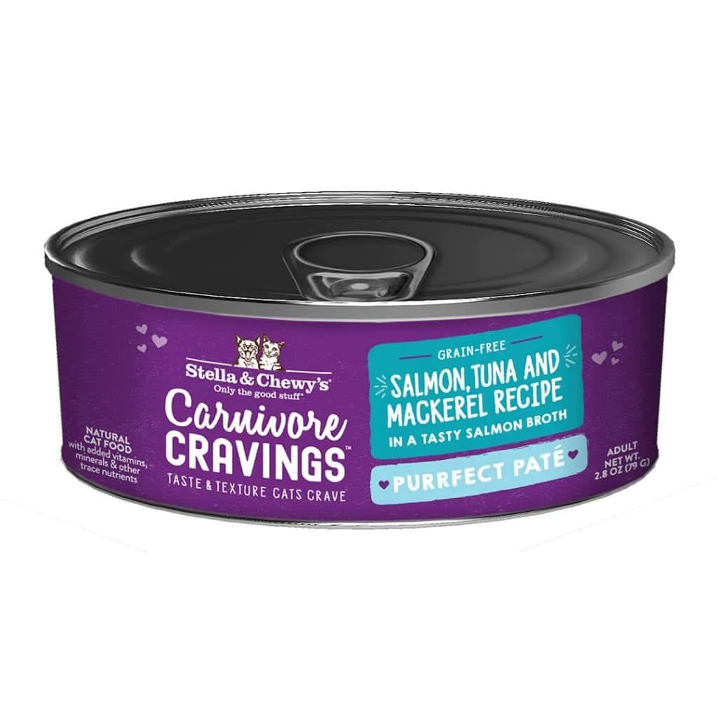 Carnivore Cravings Purrfect Pate Salmon, Tuna, & Mackrel Recipe Canned Cat Food 2.8OZ