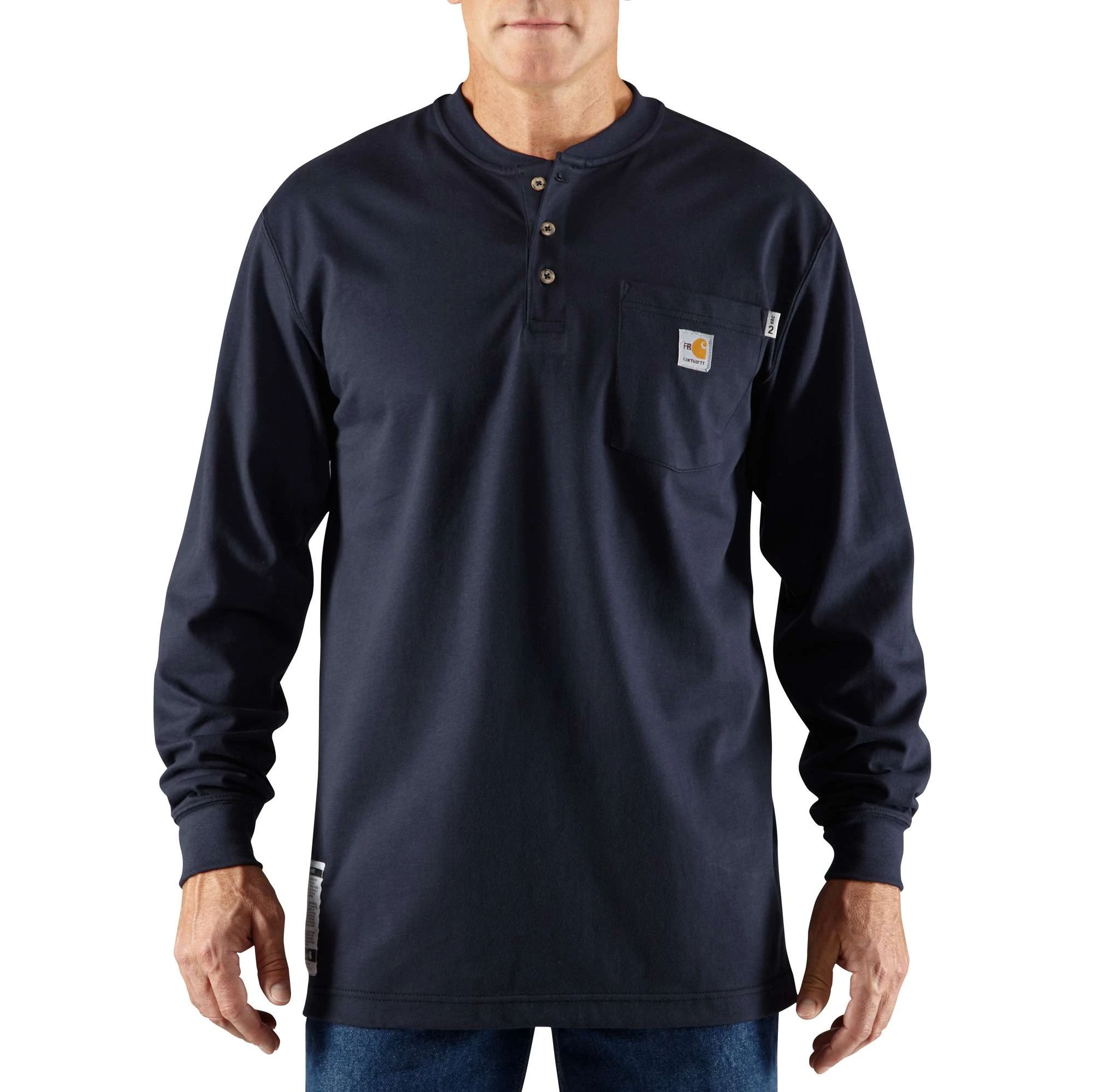 Flame-resistant Force Cotton Long-sleeve Henley For Men - Dark Navy, Size S