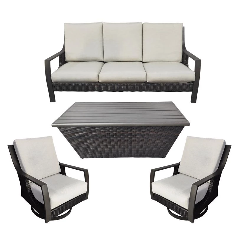 Maxfield Brown Wicker Frame Conversation Sofa With Beige Cushions