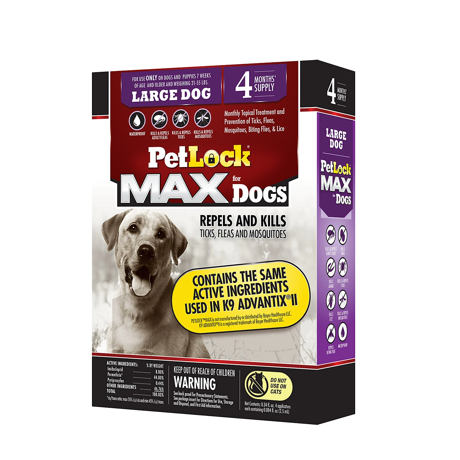 Petlock Max Flea & Tick Treatment For Dogs 21-55 Lbs, 4 Month Supply