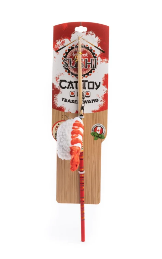 Deep Shrimp Sushi Cat Teaser Toy With Detachable Catnip Shrimp - 13 Inches Long