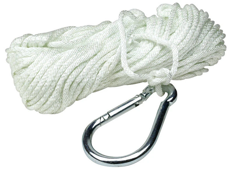 3/16" X 100' Nylon Rope Anchor Rope With Zinc Galvanized Spring Hook