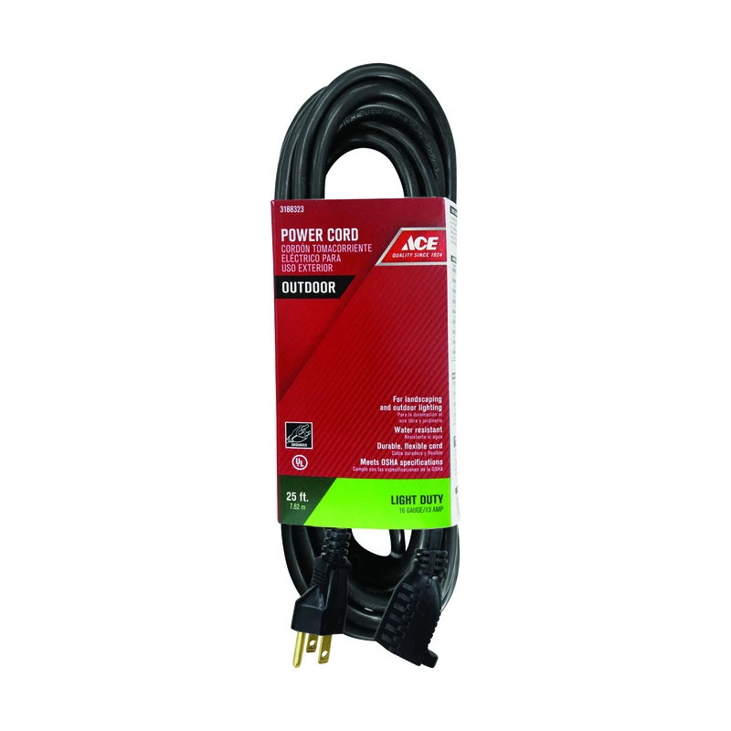 Outdoor 25 Ft. L Black Extension Cord 16/3 Sjtw For Landscaping And Lighting