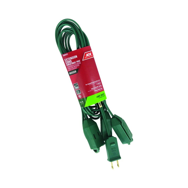 Indoor 15 Ft. Green Extension Cord 18/2 Spt-2 With On/off Switch